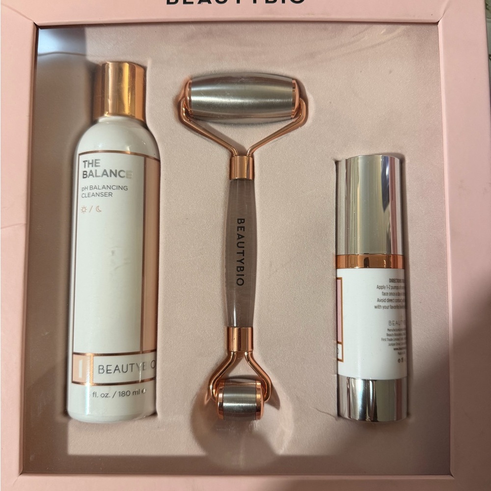 BeautyBio Skincare Cleanser & Roller Set with Rose Gold Accents